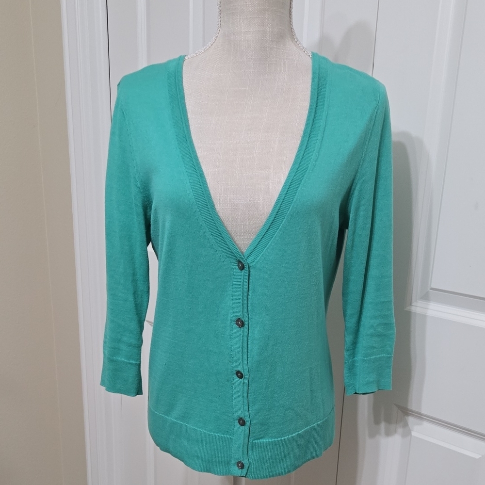 APT 9 TURQUOISE V NECK CARDIGAN 3/4 SLEEVE SZ M